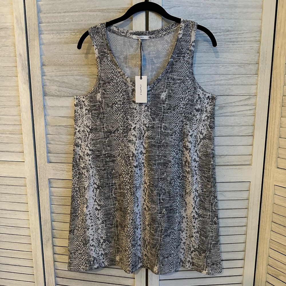 Z Supply Gray and White Snake Print Tank Top